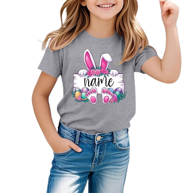 GDREDA T-Shirts Graphiques de Pâques pour Garçons Manches Courtes Décontractées Douces Hauts Colorés pour Enfants Gris, 3-4 Ans