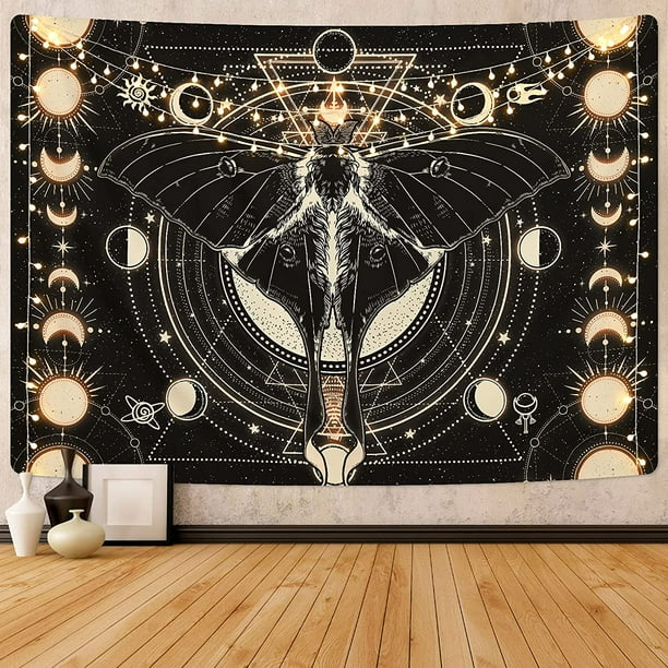 JOOCAR Moon Phase Tapestry Vintage Butterfly Tapestry Psychedelic Moth Tapestry Black Moon and Stars Tapestries Aesthetic Wall Art Tapestry Wall Hanging for Room 71x59 inches Walmart