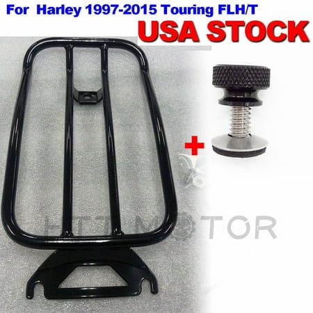 HTT- Black Solo seat Luggage Rack+CNC Bolt For Harley 97-15 Touring