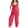 thumbnail image 2 of Splozh Summer Jumpsuit Girl's V Neck Sleeveless Jumpsuits Spaghetti Straps Long Pants Rompers with Pockets Hot Pink,7-8 Years, 2 of 8