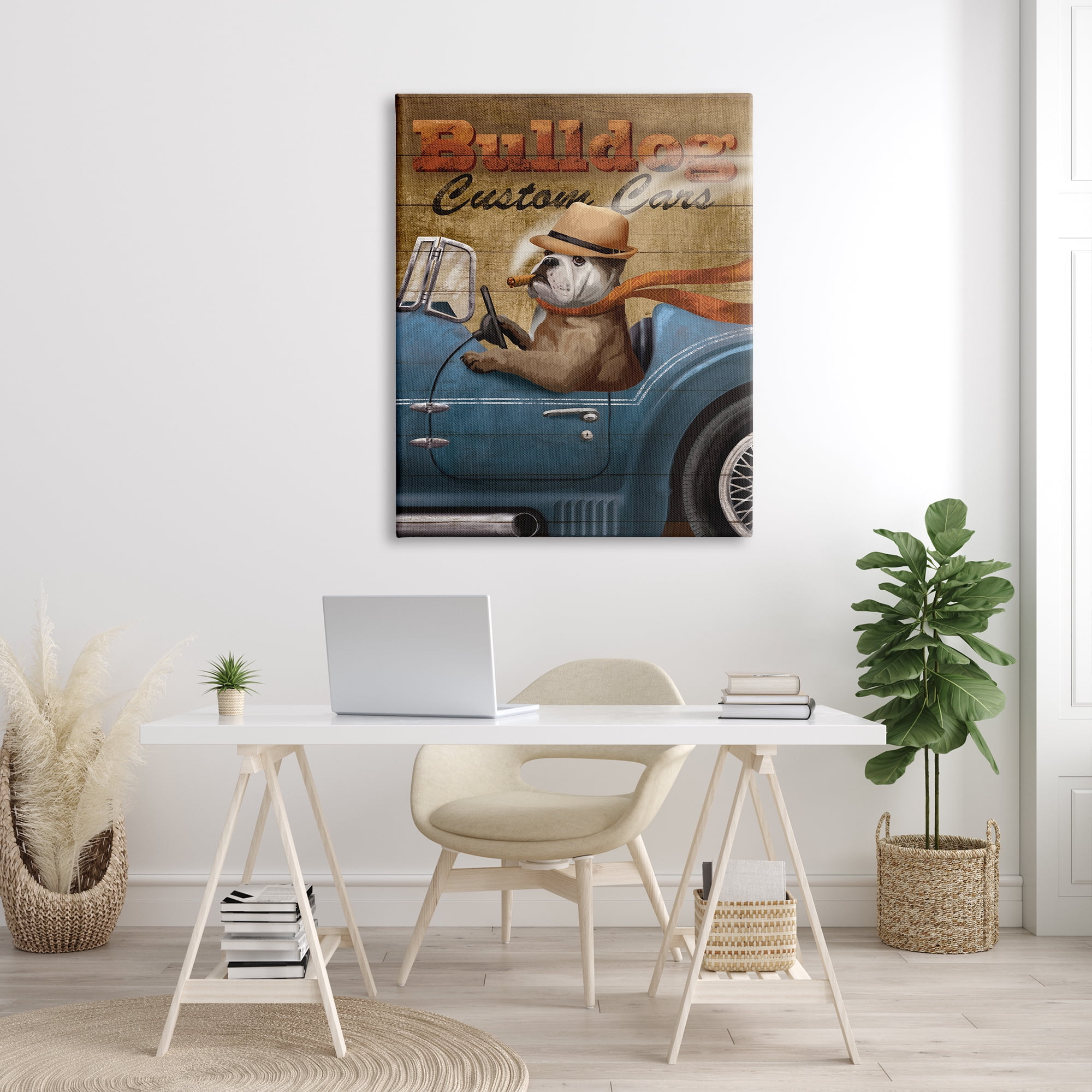 Design by Conrad Knutsen Bulldog Custom Cars Sign Vintage Automobile Cigar Dog 36 in x 48 in Painting Canvas Art Print, by Stupell Home Décor