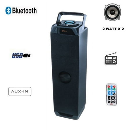 TABLETOP RECHARGEABLE TOWER BLUETOOTH SPEAKER 4 WATT WITH FM RADIO, USB SLOT, 3.5MM AUX IN