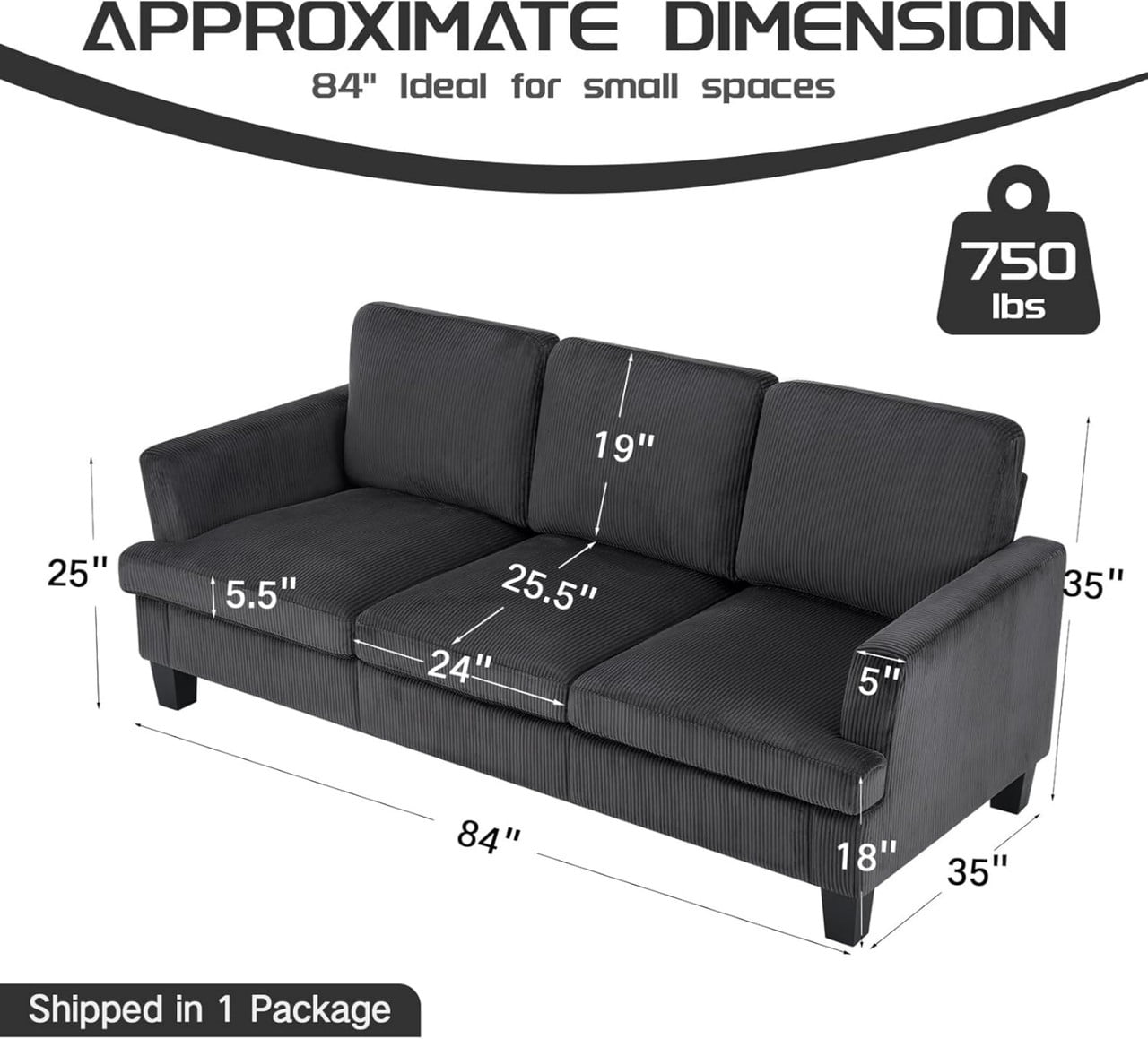 84" Modern 3-Seater Sofa, Upholstered Couch with Washable Covers and 25.6'' Deep Seat, Comfy Sofa Couch for Living Room, Bedroom, Apartment, Office