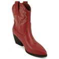 thumbnail image 3 of Soda Women Cowgirl Cowboy Western Stitched Ankle Boots Pointed Toe Short Booties High Top Blazing Red PU 6.5, 3 of 5