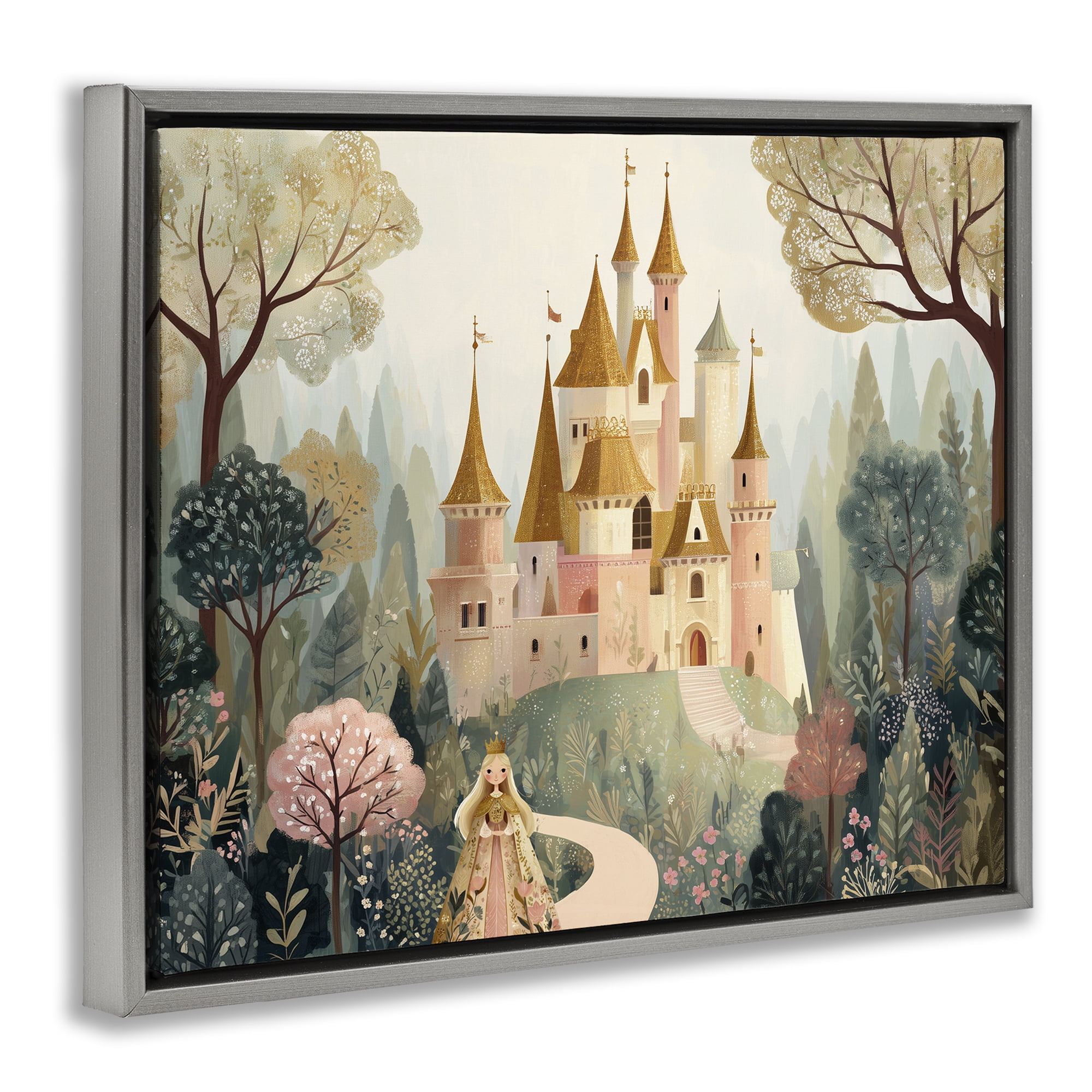 Stupell Industries Whimsical Castle Path Gray Framed Floater Canvas Wall Art, design by Christine Simpson Art