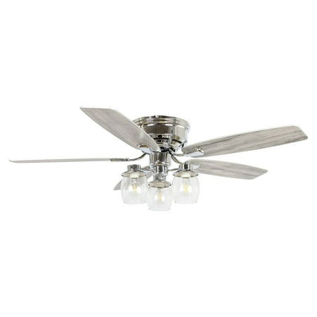

Modern Low Profile Ceiling Fan 52 inch Ceiling Fan with Lights and Remote Control 5 Reversible Blades Chrome