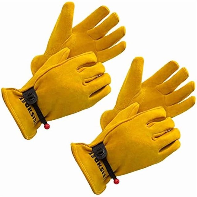 wonima02 Kids Work Gloves Age 2-14, Extra Soft Deerskin Suede, Durable, Flexible Toddler Youth Genuine Leather Gloves for Kids Yard Work, Working, Gardening (Small, Yellow, 2-4 Years Old)