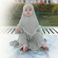 thumbnail image 3 of IBTOM CASTLE Toddler Baby Girl Abaya Dress with Hijab Long Sleeve Smocked Dress Islamic Dubai Full Cover Modest Muslim Dress 18-24 Months Gray, 3 of 8