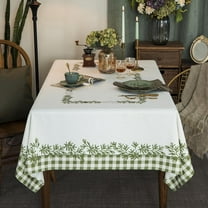 Rustic Tablecloth Classic Plant Leaf Printed Linen Fabric Table Cover Farmhouse Decoration 60x102 inches Rectangle/Oblong Ivory/OliveGreen for Kitchen Dining