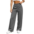 thumbnail image 2 of YYDGH Womens High Waist Wide Leg Pants Wide Waistband Detail Loose Solid Casual Lounge Workout Running Trousers, 2 of 6