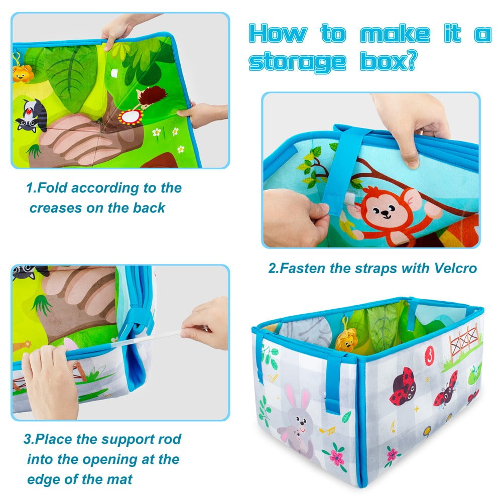 Teytoy Baby Play Mat, Baby Tummy Time Activity Mat with Mirrors Toy, Soft Cotton Baby Crawling Mat with Hanging Toys, Playmats for Babies and Toddlers, Foldable Baby Play Mats for Floor