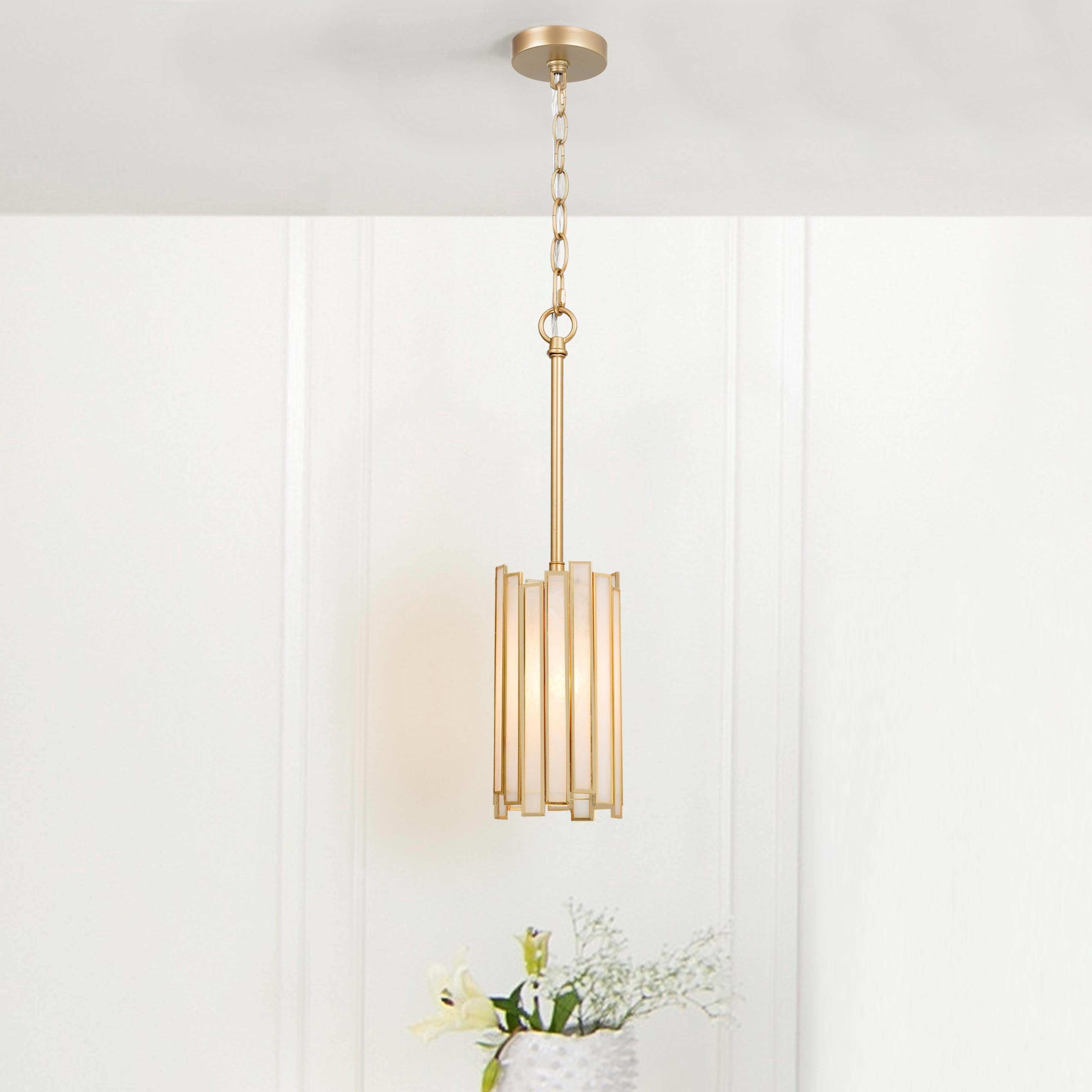 LNC 4-in Gold Art-Glass Cylinder Mini Pendant Light, Adjustable for Kitchen Island & Foyer