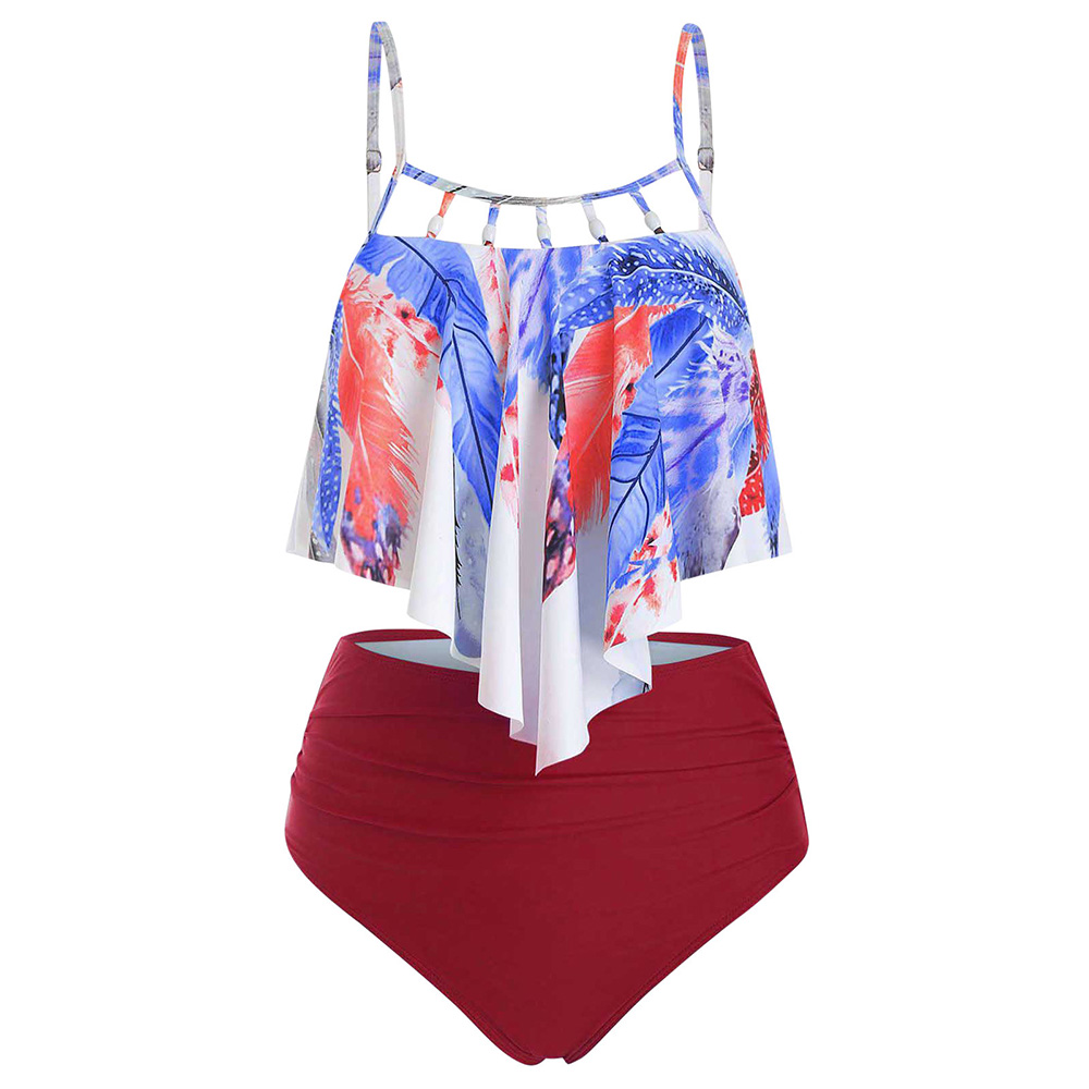 Joau Swimsuit for Women Ruffled Overlay High Waisted Bikini Tummy