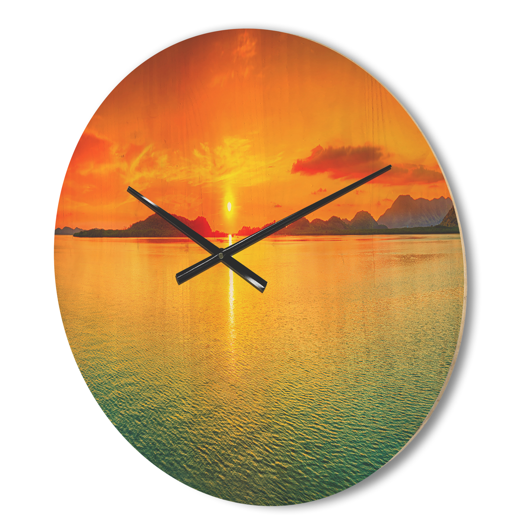 Designart 'Panorama Yellow Sunset ' Modern Wood Wall Clock