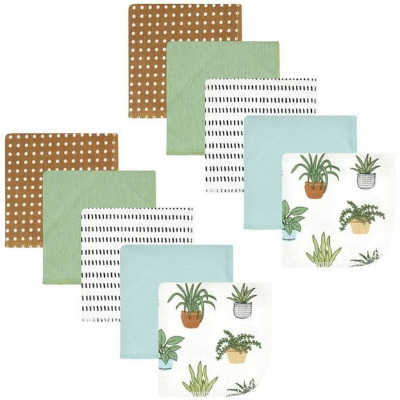 Hudson Baby Flannel Cotton Washcloths, Plants 10 Pack, One Size