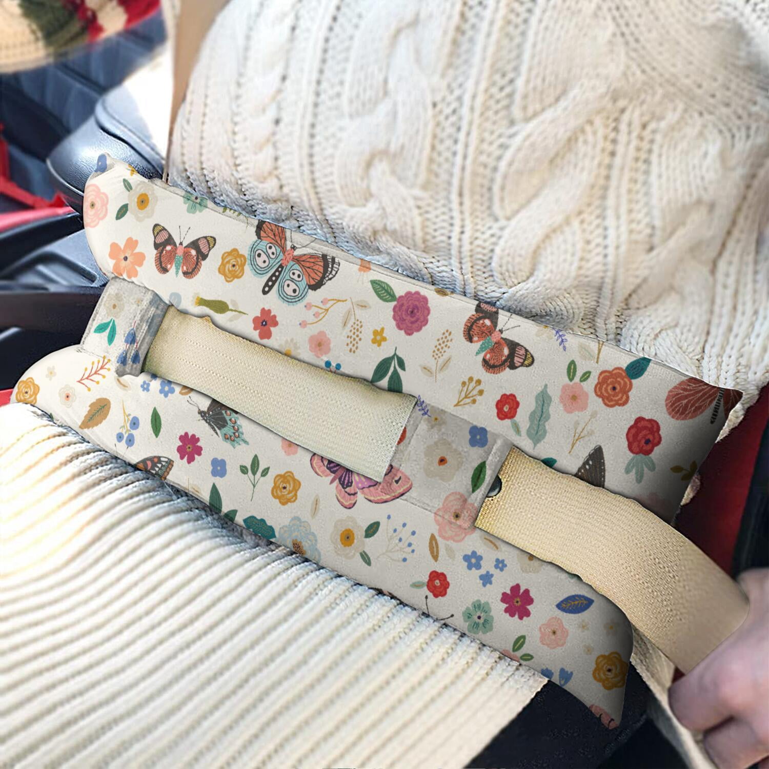 Garden Butterfly Seatbelt Cushion - Soft Post-Surgery Recovery Pillow for Mastectomy & Heart Procedures - Floral Car Travel Pad