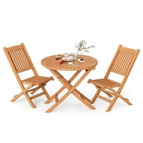 Gymax 3PCS Outdoor Indonesia Teak Wood Bistro Dining Set Folding Chair & Table Slatted  Patio
