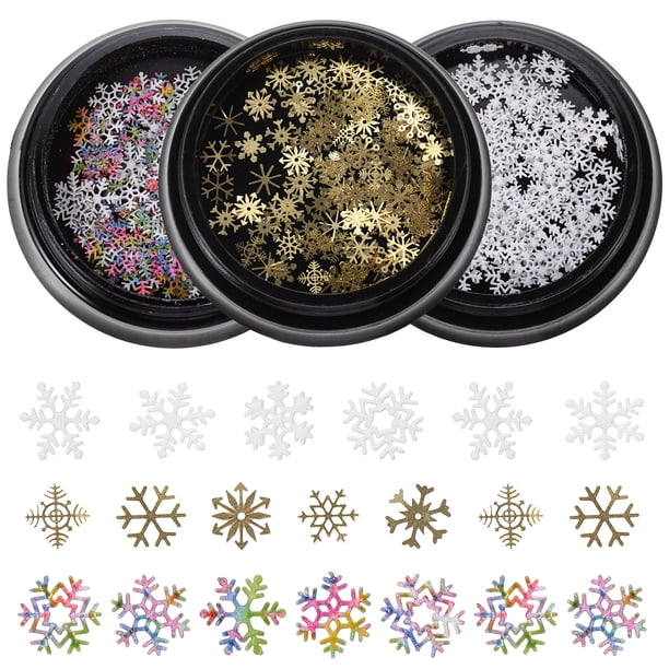 EeaseMX 3 cajas de purpurina navideña para uñas, lentejuelas brillantes, copos para uñas, decoración de uñas