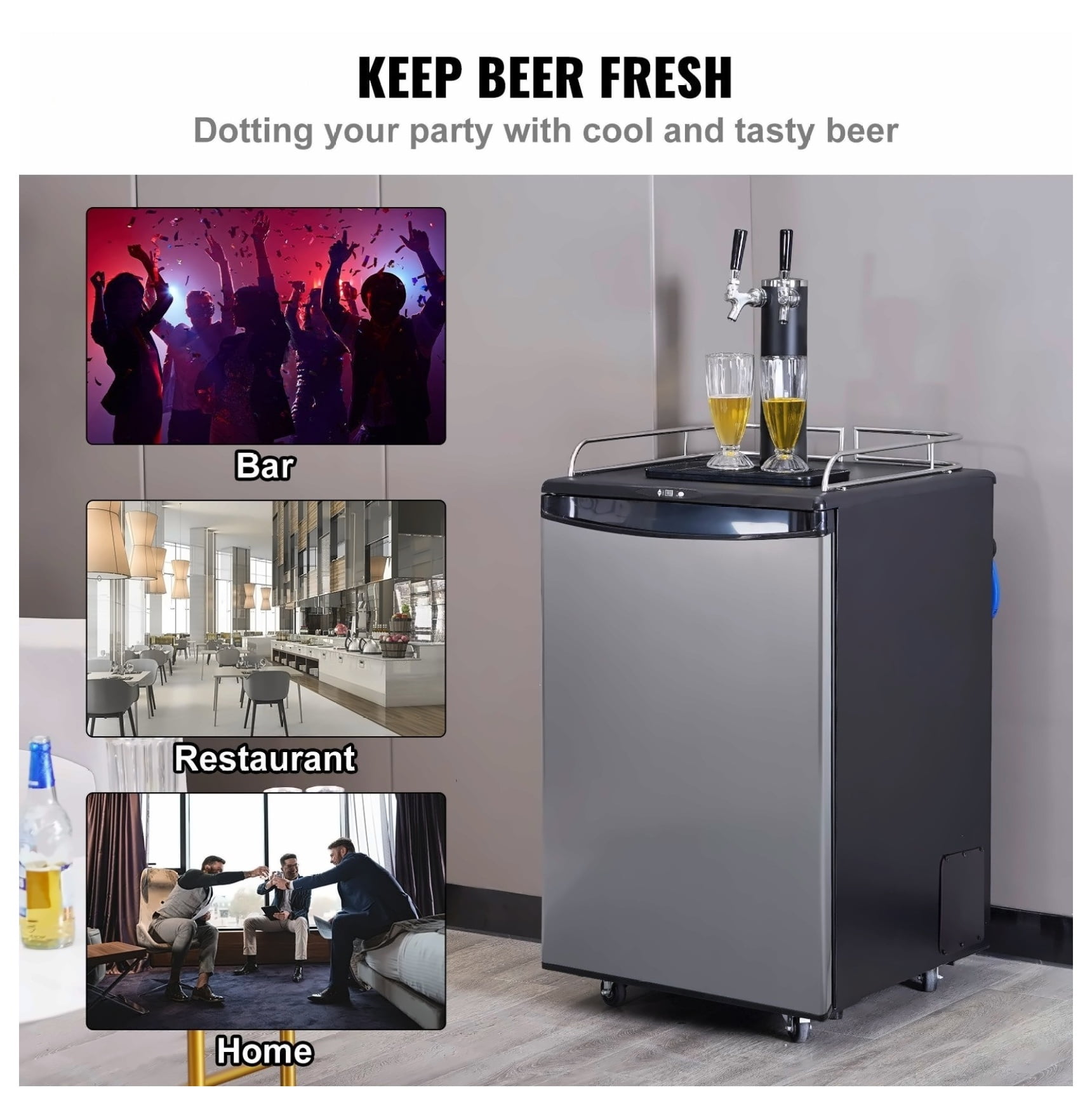 Beer Kegerator Dual Tap Draft Beer Dispenser CO2 Ready - 1/6, 1/4, 1/2 Barrel Compatible, 32-75.2°F Temp Control, Black