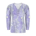 thumbnail image 6 of Elvqul Button Down Tops for Women Winter Purple T Shirts Oversized Pleated Loose Dressy Long Sleeve V Neck Ladies Blouses, 6 of 6