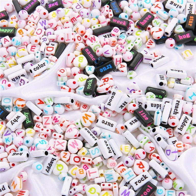 500pcs Acrylic Letter Beads for Bracelets, Alphabet Beads for Jewelry Making, Crafts, Necklaces, Keychains (Square Black on White)