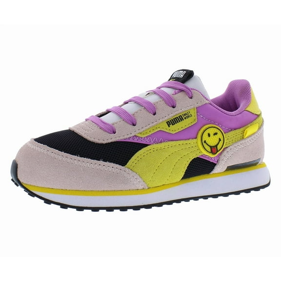 Puma Future Rider SmileyWorldPS Girls Shoes Size 3, Color: Rose Quartz/Mauve Pop/Black
