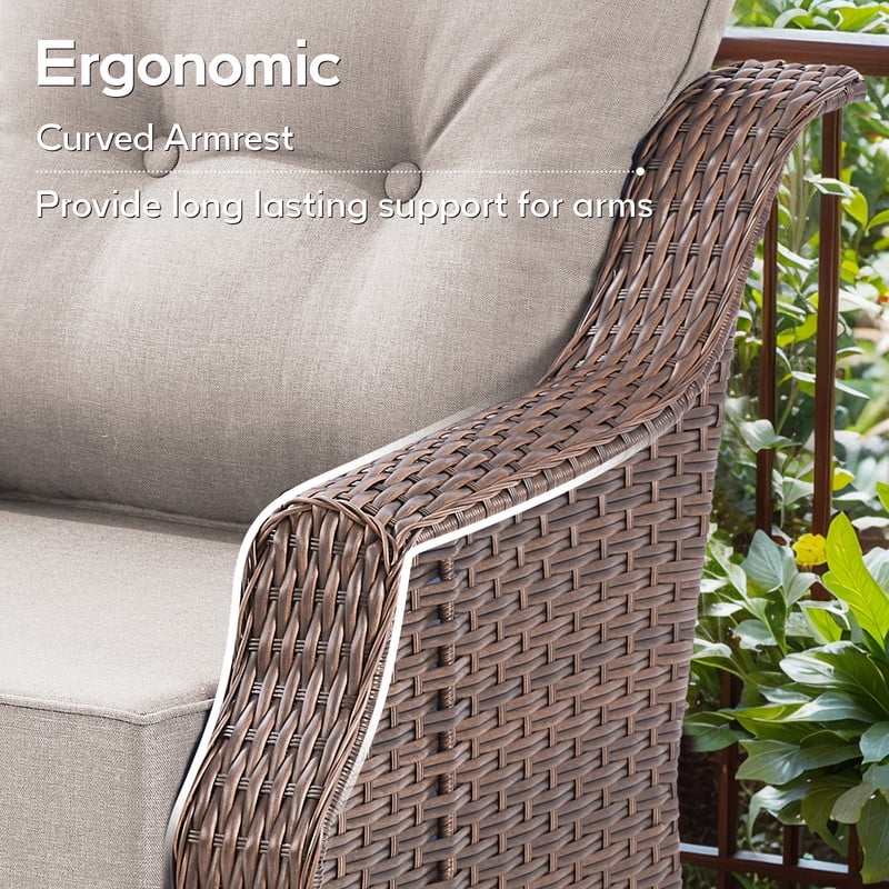 PARKWELL 3-Piece Outdoor Swivel Rocker Chair with Side Table,All-Weather Rattan Swivel Glider Rocking Lounge Chair,Patio Bistro Set for Porch Deck Backyard,Brown/Beige