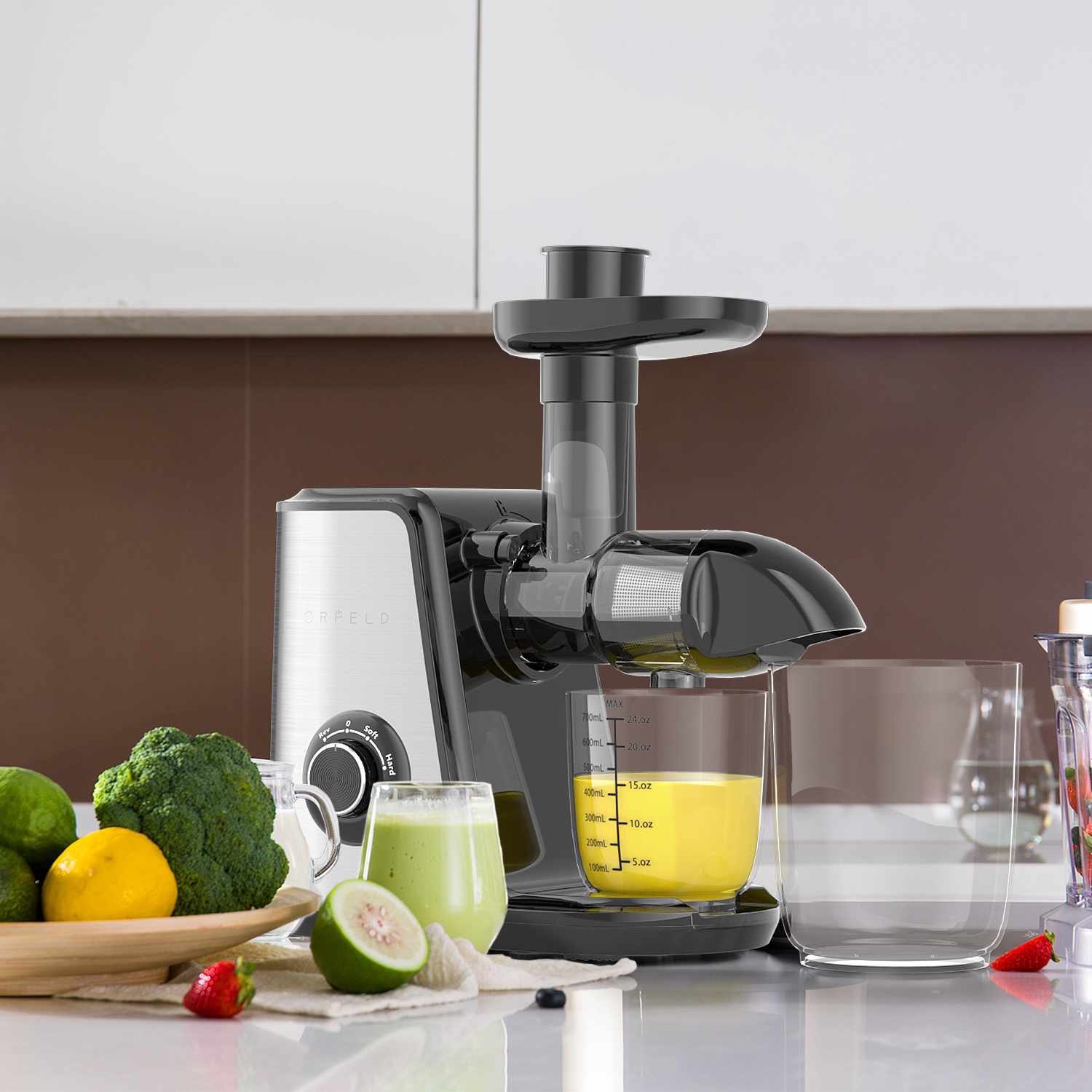 Masticating Juicer, ORFELD 150W Juicers Machine 3" New Extractors for Fruits and Vegetables, Silver - image 3 of 9