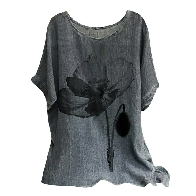 Babysbule Liquidation Hauts pour Femmes Mode T-shirt Blouse d'Été pour Femmes à Col Rond à Manches Courtes Imprimé Décontracté