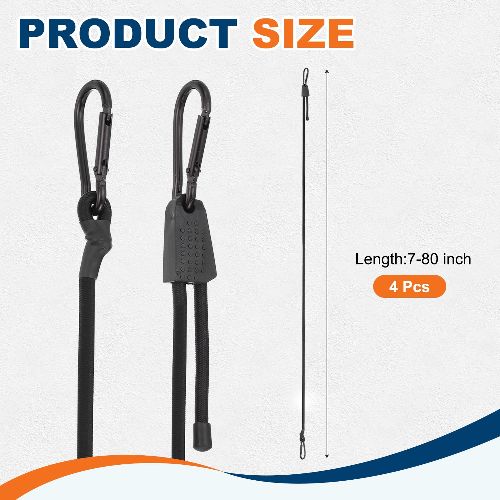 Uxcell Heavy Duty Bungee Cord, (7-80Inch, Black) (4 PCS), Elastic Tie Downs Strap Suit for - Luggage Rack/Cargo/Hand Carts/Bike/Camping
