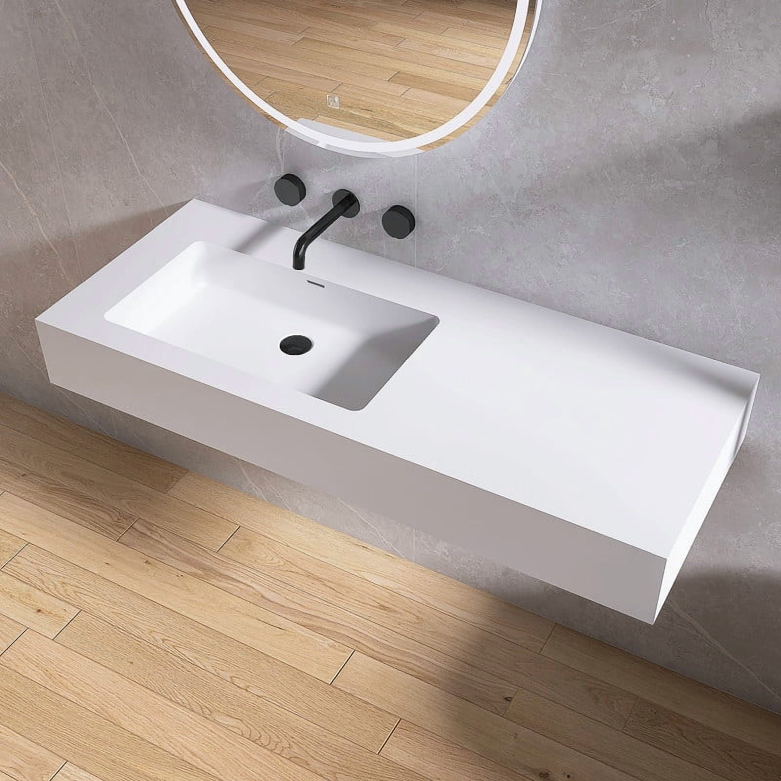 MEDUNJESS 47" Premium Stone Resin Solid Surface Bathroom Vanity Sink - Wall Mount Sink with Black Bracket and overflow,Durable Freestanding Modern Basin
