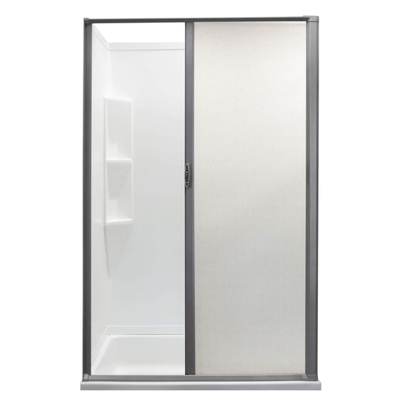 RecPro RV Retractable Rolling Shower Door Replacement | Woven Mesh with Vinyl | Platinum, 36" x 67"
