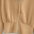 thumbnail image 3 of safuny Women's Cropped Double Zip Up Hoodies Sweatshirts Long Sleeve Fall Casual Solid Color Coat Tops Khaki _3 S, 3 of 6