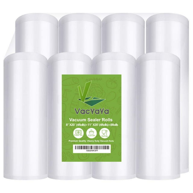 VacYaYa Lot de 8 Rouleaux de Sacs pour Scelleuse sous Vide 8"x20 Pieds (4 Rouleaux) et 11"x20 Pieds (4 Rouleaux) Sans BPA et Robustes, Rouleaux de Sacs pour Scelleuse sous Vide de Qualité Commerciale Compatibles avec Tout Type de Scelleuse sous Vide