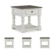 Signature Design by Ashley Havalance, White and Gray Distressed Two-Tone Farmhouse End Table with 1 Drawer and Open Shelf