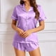 thumbnail image 2 of TaTaai Spring Summer Solid Color Pajama Sets for Women Satin Short Sleeve Shirt Turndown Collar Elastic Shorts 2PC Comfy Casual Sleepwear Lounge Outfits Gift, 2 of 8