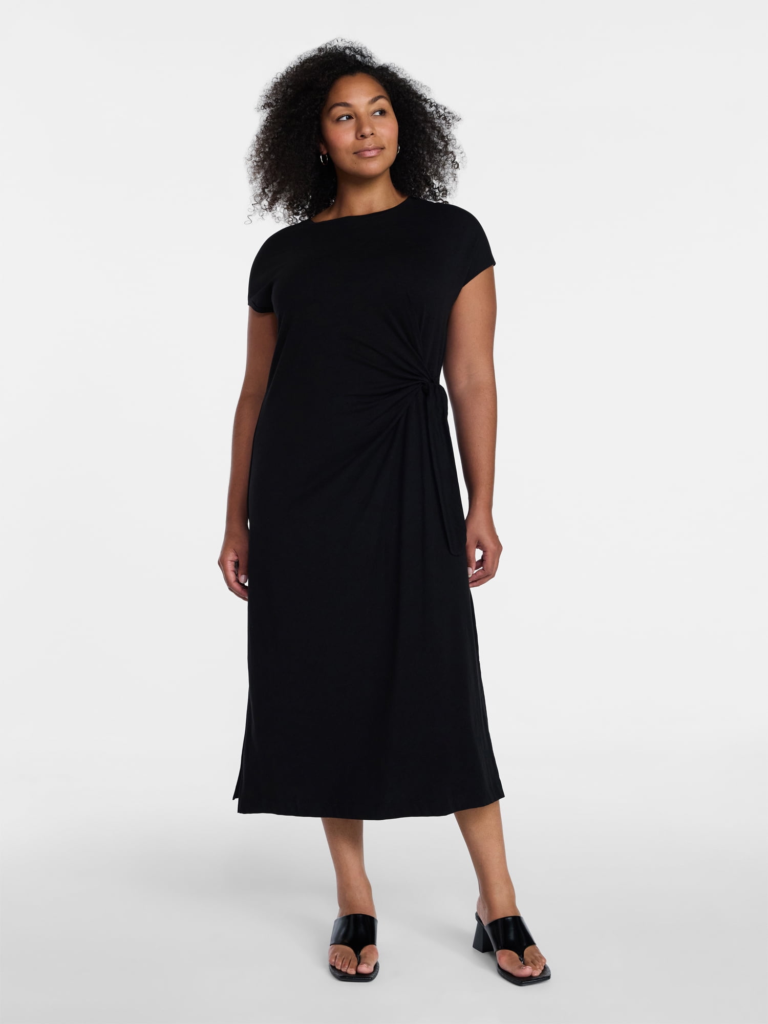Time and Tru Women's and Women's Plus Side Tie Midi Dress with Dolman Sleeves, Sizes XS-4X