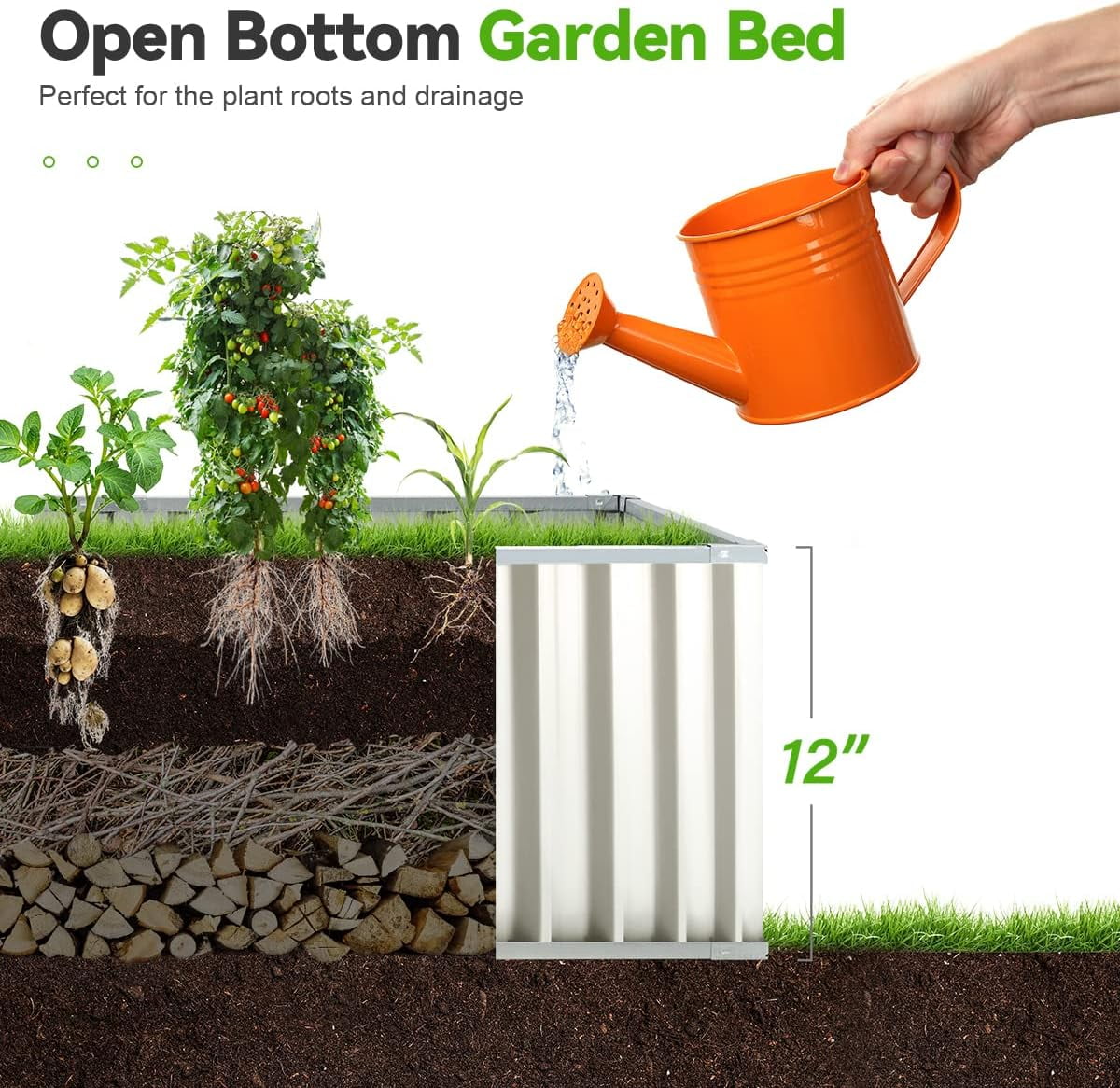 KING BIRD Raised Garden Bed 68''x36''x12'' x2 Packs, Galvanized Steel Metal Outdoor Planter Kit Box for Vegetables, Flowers, Fruits, Herbs, with 16pcs T-Type Tags & 2 Pairs of Gloves, Ivory