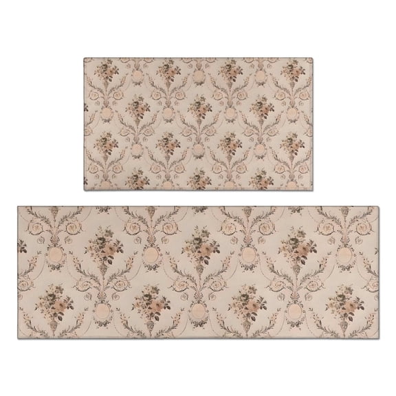 Pioneer Flower Floral Print Pattern Kitchen Rugs Sets Of 2,Anti Fatigue Kitchen Mat Rugs Non Slip Washable,Decorative Kitchen Floor Mats for Kitchen,Sink,Laundry,17"x30" 17"x47"