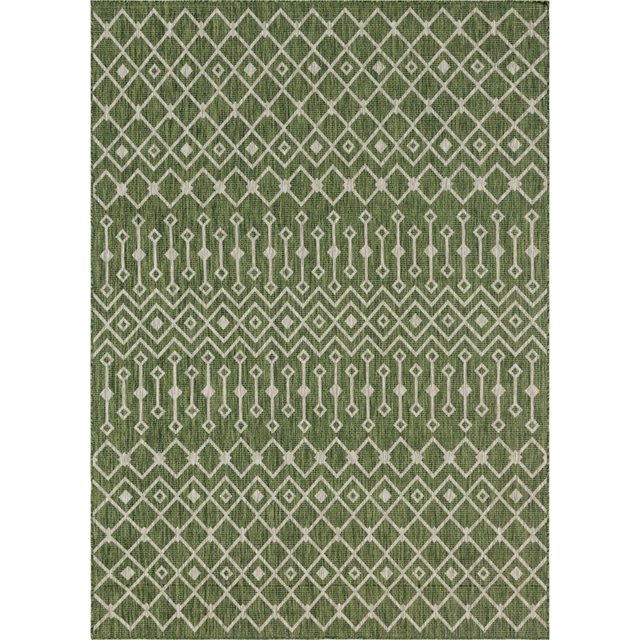 Unique Loom Outdoor Trellis Geometric Rug 8' x 11' 4 Rectangle Green/Ivory
