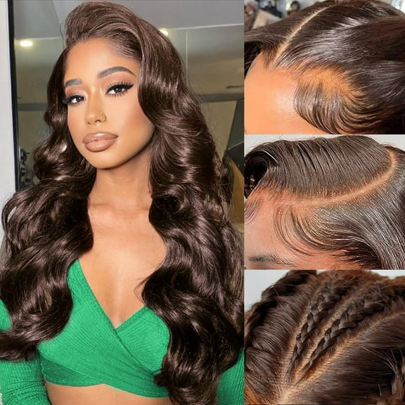 26 Inch Chocolate Brown Lace Front Wig 13x4 Wave Human Hair Wig Brown Lace Front Wigs Human Hair Pre Plucked Colored Wigs Human Hair 180 Density HD Frontal Wigs Human Hair Brown Wig Human Hair C29