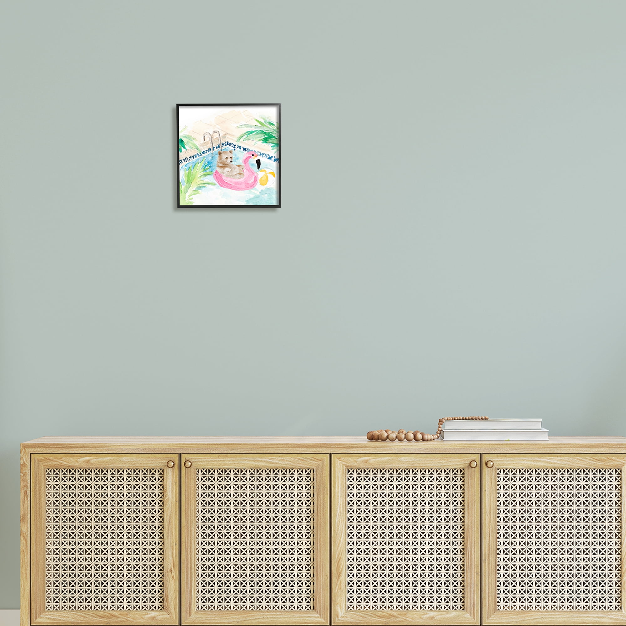 Stupell Bear Floating Summer Pool Lounging Landscape Painting Black Framed Art Print Wall Art