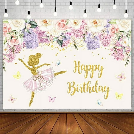 Image of ss Birthday Party Backdrop Gold Ballet Dancer Girl Colorful Floral Photography Background Decor Photo Wallpaper Photoz