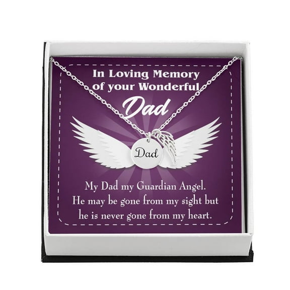 My Dad My Guardian Remembrance Necklace for Dad Angel Wing Charm Stainless Steel or 18k Gold Finish