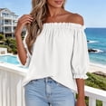 thumbnail image 2 of Ihhxva Women's Loose Fit Summer off Shoulder Blouse Puff Sleeve Top Casual Flowy Cotton Peasant Style Beach Vacation S-2XL, 2 of 8