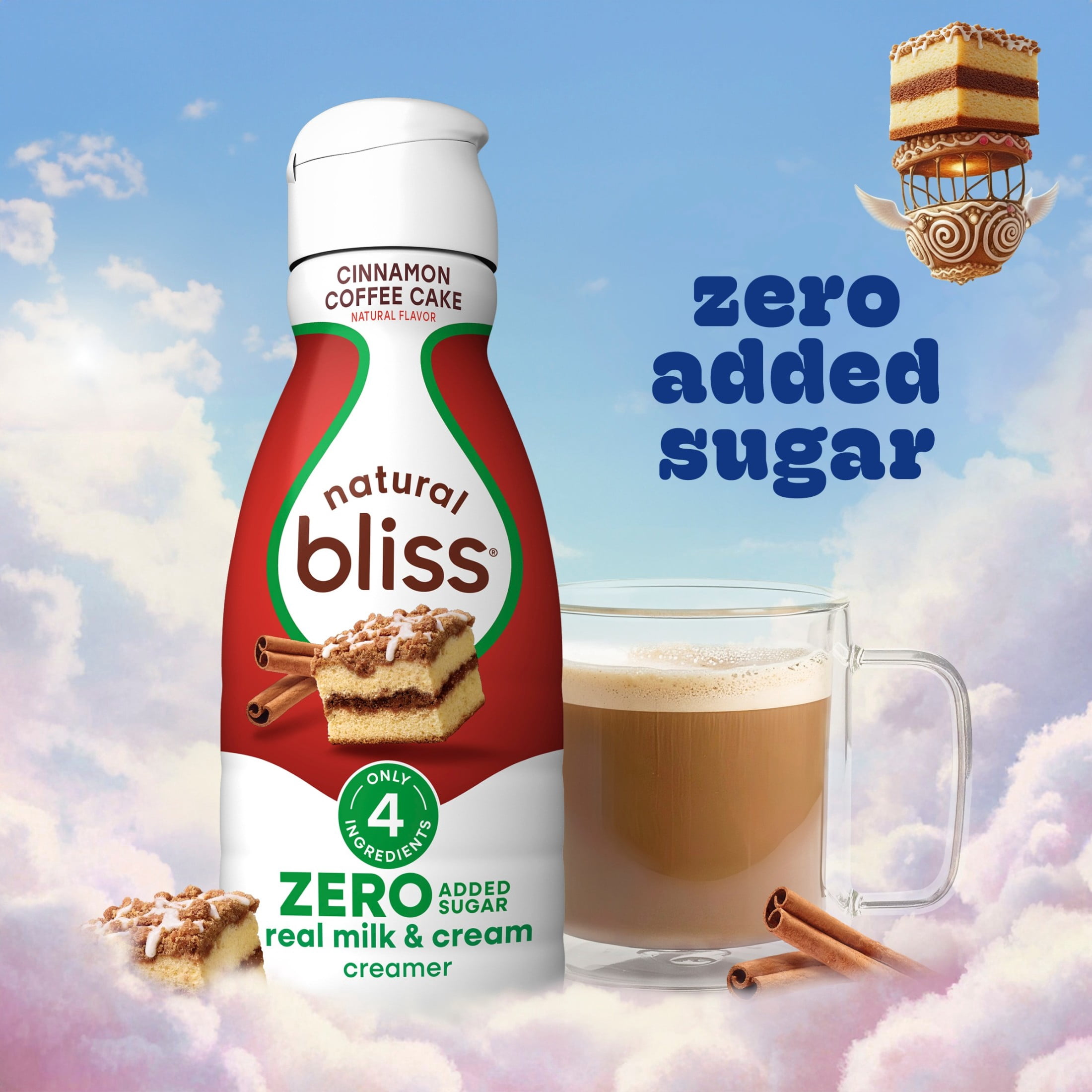 Coffee mate Natural Bliss, Sugar Free, Cinnamon Coffee Cake, Dairy, Refrigerated Creamer, 32 fl oz Bottle
