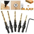 thumbnail image 5 of 5PCS 1/4 inch Round Shank Titanium Plated Wood Hole Drilling Bits Set Screw Carpentry Chamfer Hole Opener Set Woodworking Screw Cap Taper Hole Drill Punch Tools #6#8#10#12#14, 5 of 7