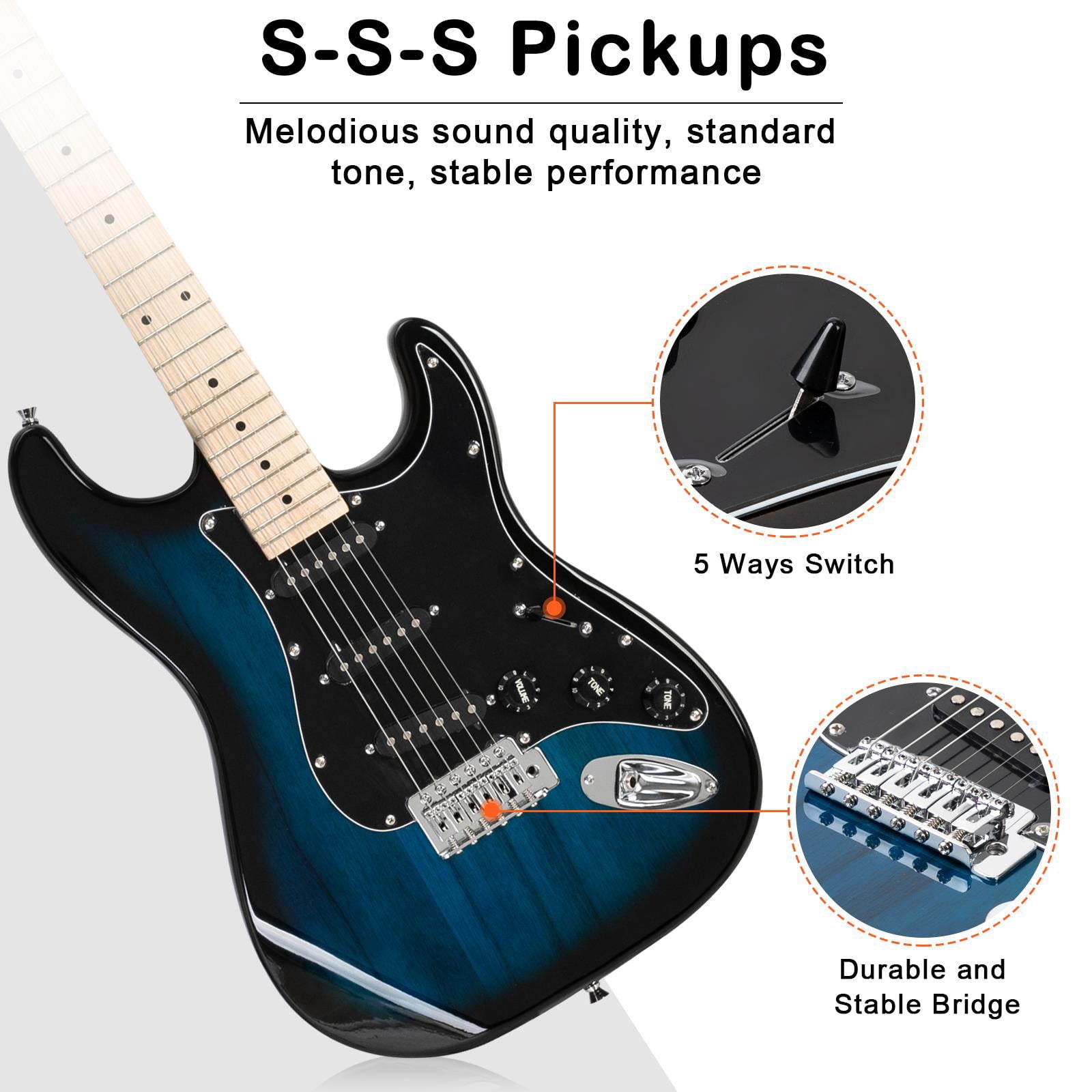 Zimtown Full Size Electric Guitar for Beginner with 20 Watt Amp and Accessories,Dark Blue with Black Pickguard
