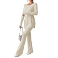 thumbnail image 3 of Women'S 2 Piece Matching Lounge Set Long Sleeve Top Wide Leg Pants Casual Sweatsuit White XL, 3 of 8
