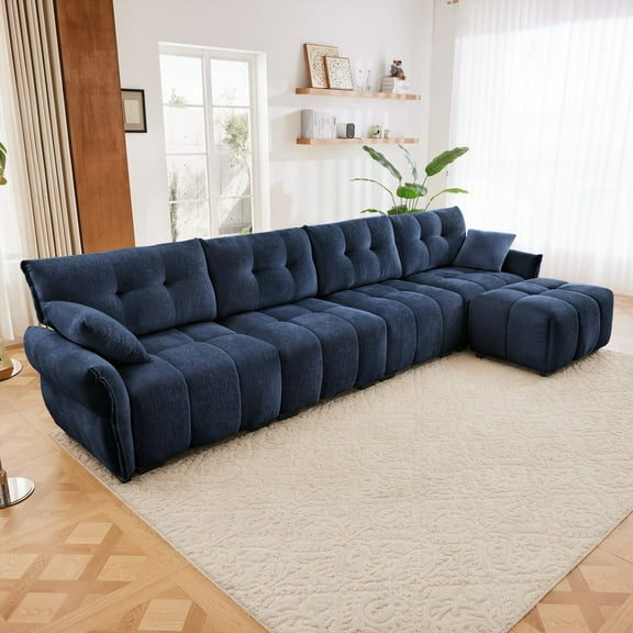 Modular 4-Seater Sofa with Ottoman | High-Resilience Cushions, Solid Wood Frame